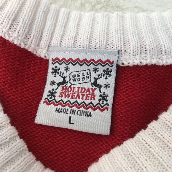 NEW Ugly Christmas Santa Suit Knit Beard Red Sweater Mens Large - Picture 9 of 10